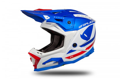 CASCO MOTOCROSS ECHUS AZUL, BLANCO Y ROJO BRILLANTE