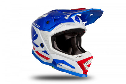 CASCO MOTOCROSS ECHUS AZUL, BLANCO Y ROJO BRILLANTE