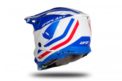 CASCO MOTOCROSS ECHUS AZUL, BLANCO Y ROJO BRILLANTE