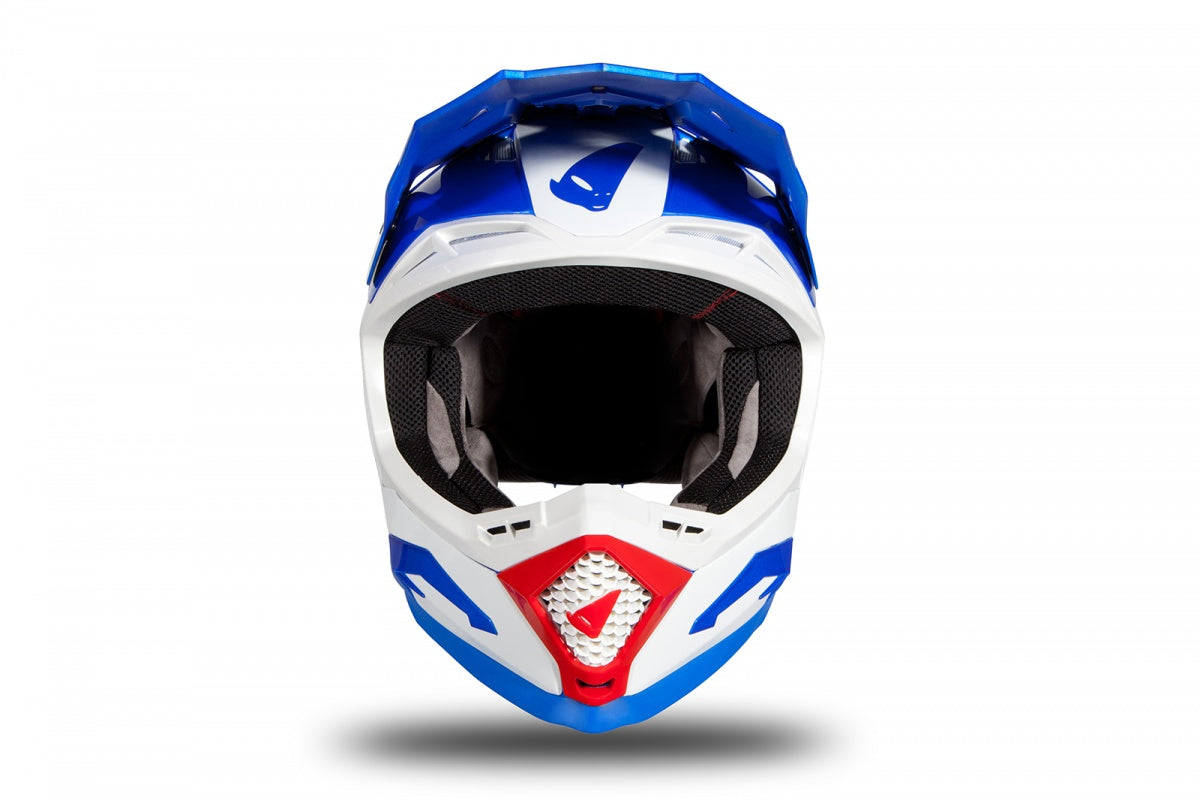 CASCO MOTOCROSS ECHUS AZUL, BLANCO Y ROJO BRILLANTE