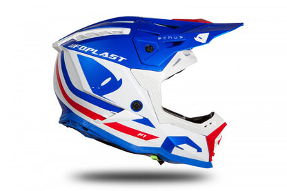 CASCO MOTOCROSS ECHUS AZUL, BLANCO Y ROJO BRILLANTE