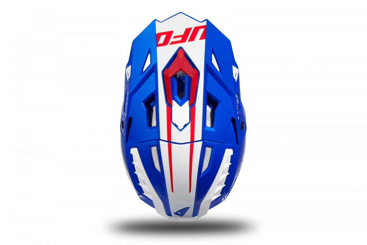 CASCO MOTOCROSS ECHUS AZUL, BLANCO Y ROJO BRILLANTE